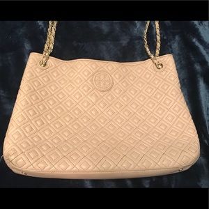 Tory Burch Marion Light Oak Quilted Leather Tote